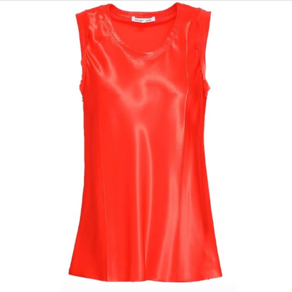 Helmut Lang bright orange satin sleeveless tank top size 8 - Picture 2 of 7